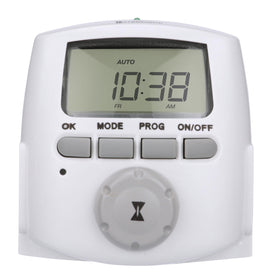 Intermatic DT620 front view timer showing two grounded outlets for dual device control