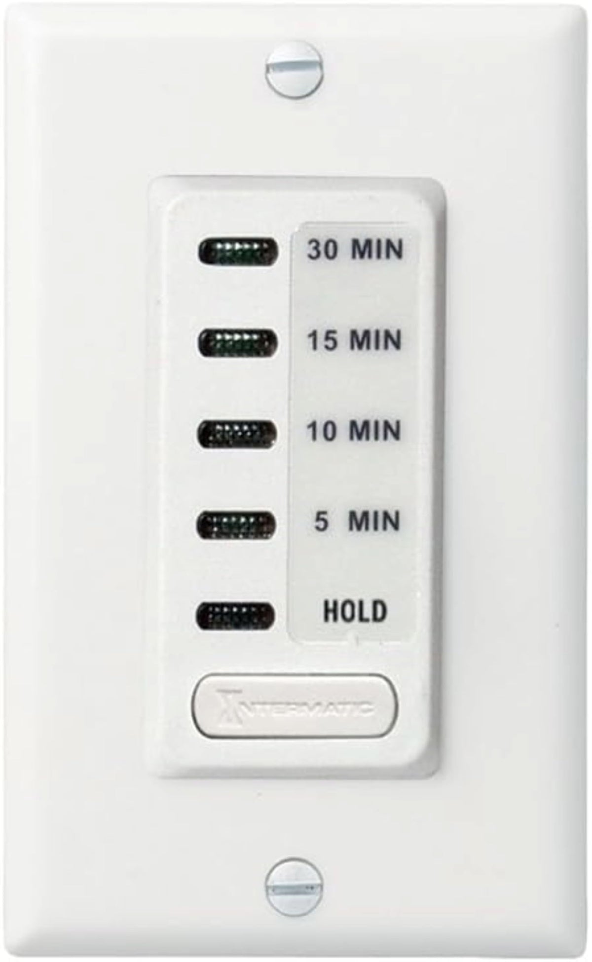 Intermatic EC200WK countdown timer display shows adjustable 5/10/15/30 minute settings for precise control.