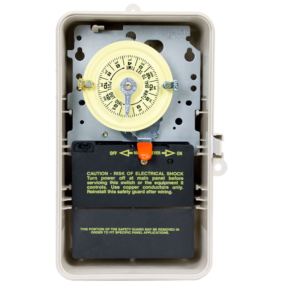 Intermatic T104P3 front view showing DPST mechanism for reliable 40A lighting and load control
