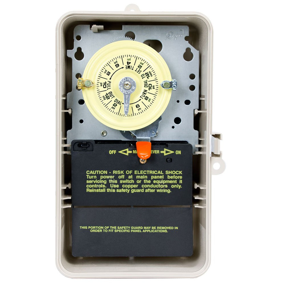 Intermatic T104P3 front view showing DPST mechanism for reliable 40A lighting and load control