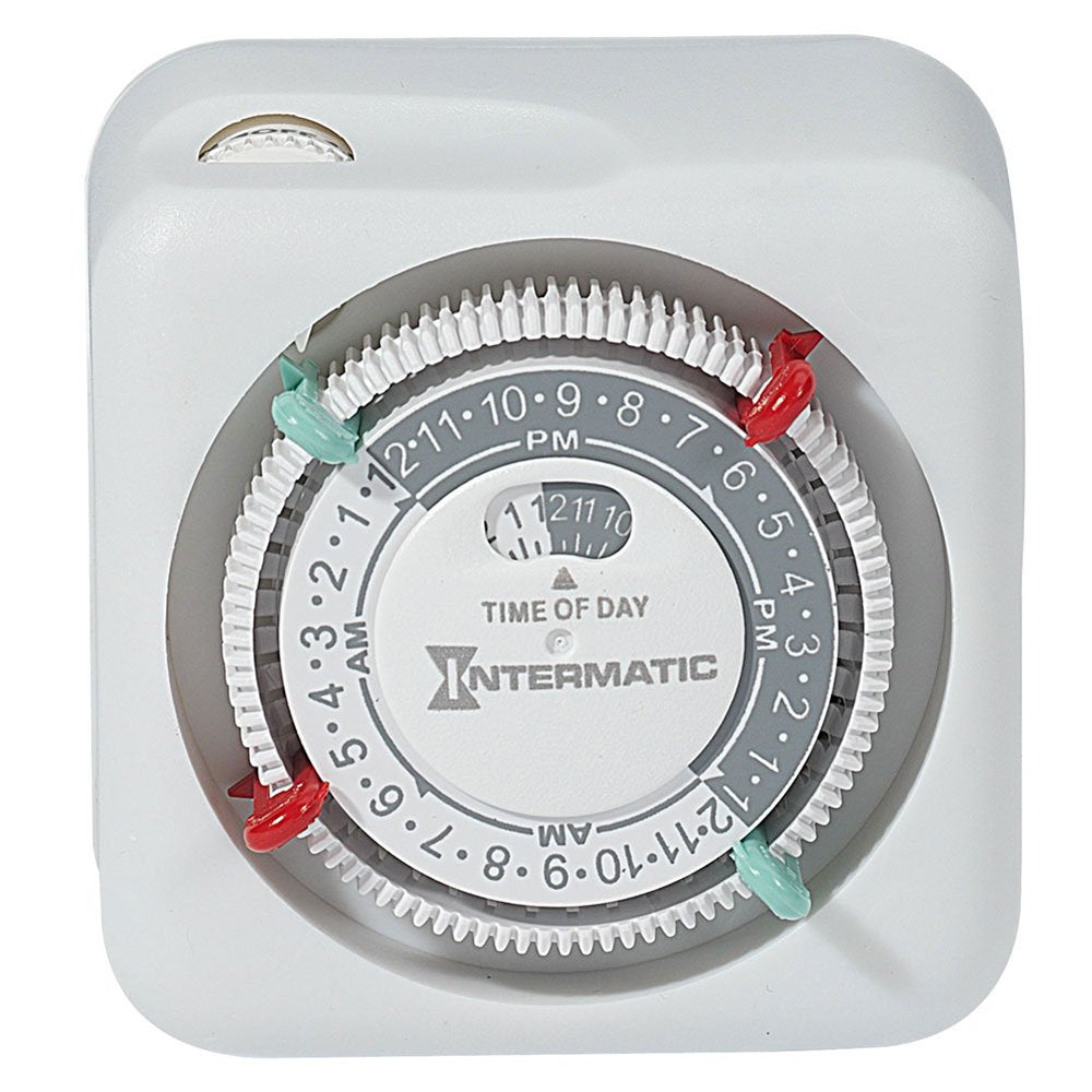 Intermatic TN111K front view shows a plug-in timer for precise daily scheduling