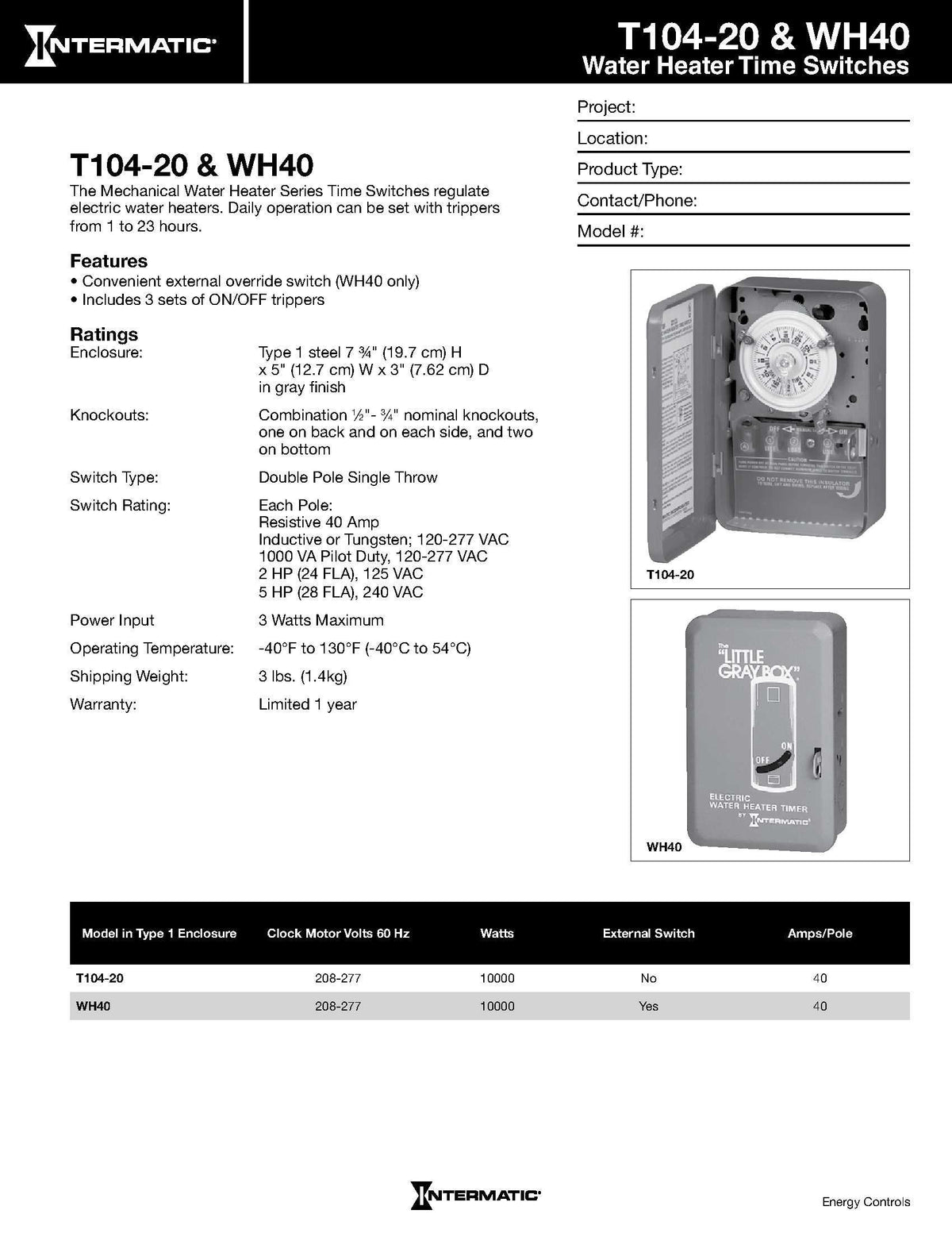Intermatic WH40 external override switch for quick manual control