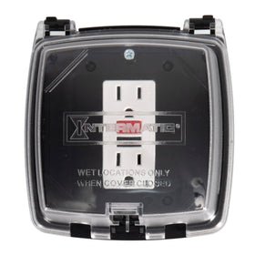Intermatic WP1020C weatherproof cover protects outdoor outlets on a 4x4 box