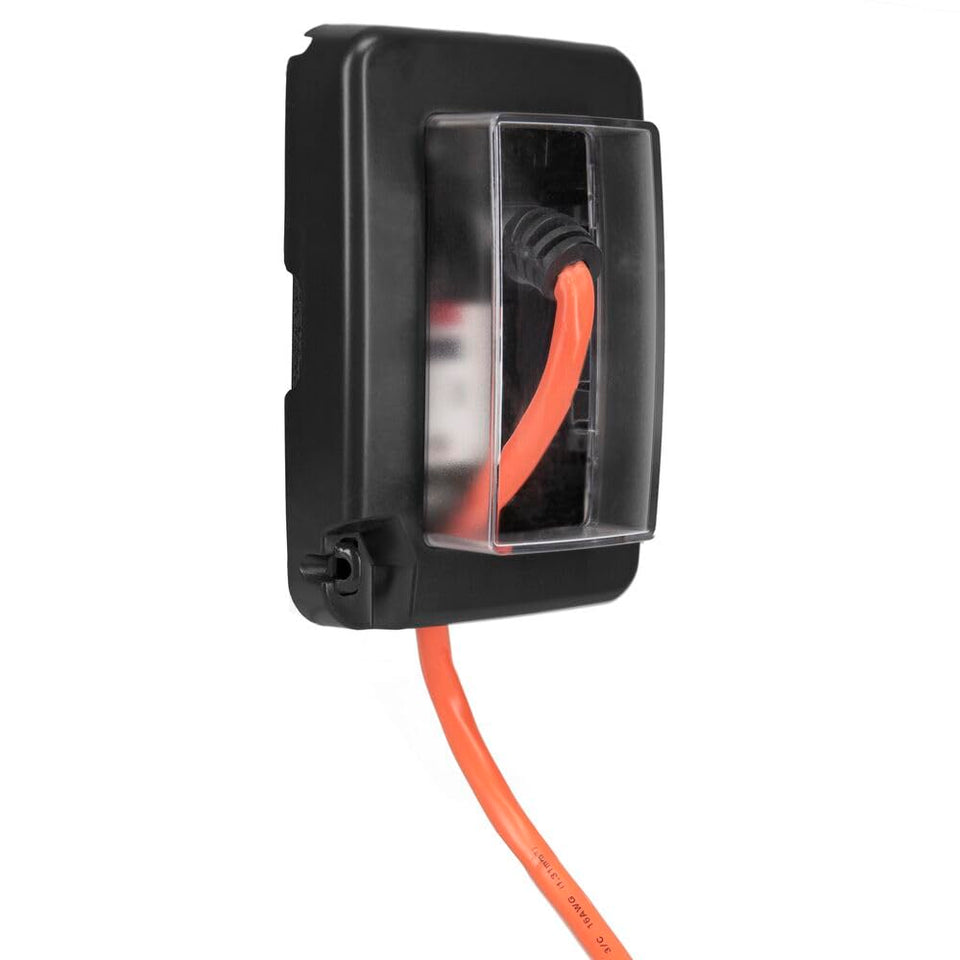Intermatic WP6000BL front view showing space-saving weatherproof outlet cover