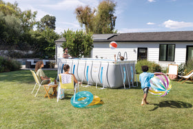 Intex Prism Frame Clearview pool uses 3-ply PVC material that resists punctures.