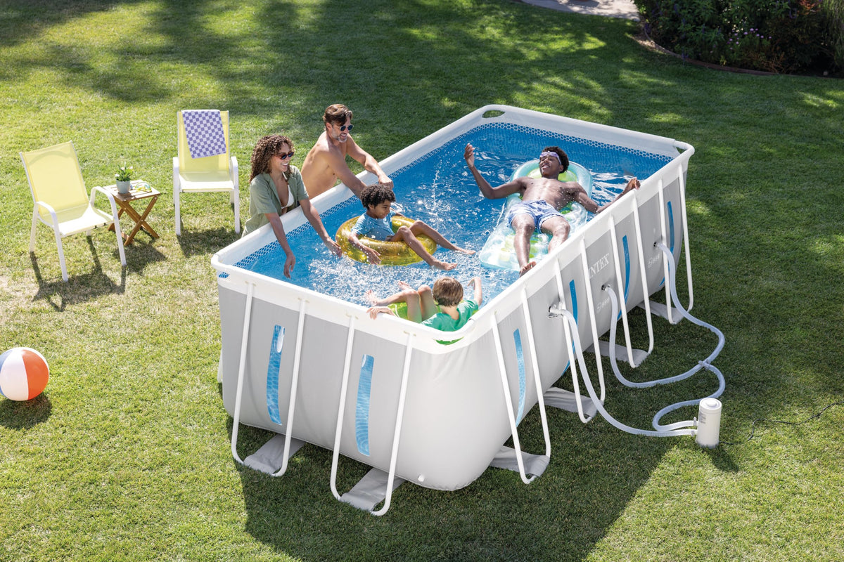 Intex Prism Frame Clearview pool features sturdy U-shaped legs for stability.