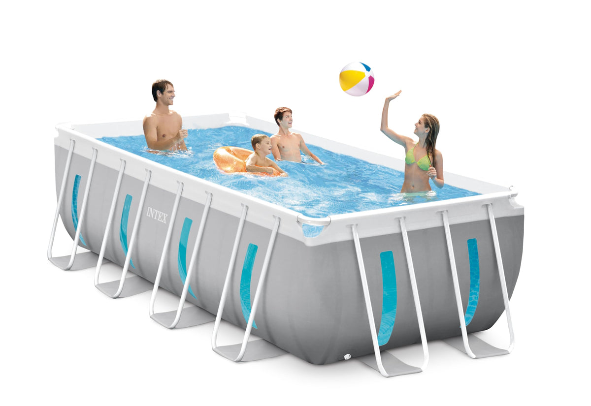 Intex Prism Frame Clearview pool with vertical windows offering underwater views.
