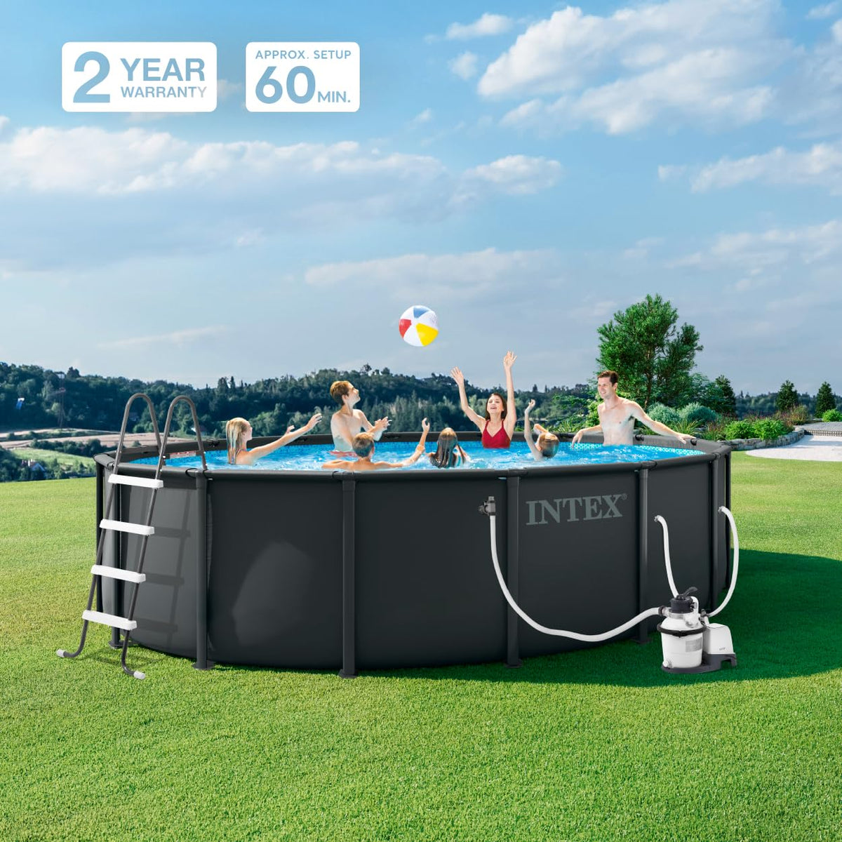 Intex Ultra XTR removable ladder provides safe, convenient pool entry.