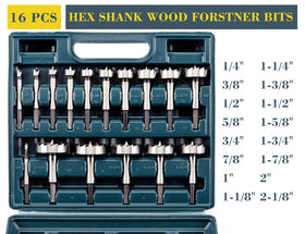 INTOO hex shank Forstner bit set, 3/8in size focused, smooth flat-bottom holes