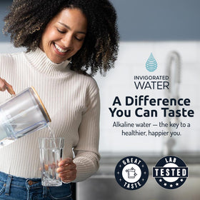 Invigorated Water PH001 BPA-free materials label highlighting eco-friendly choice.