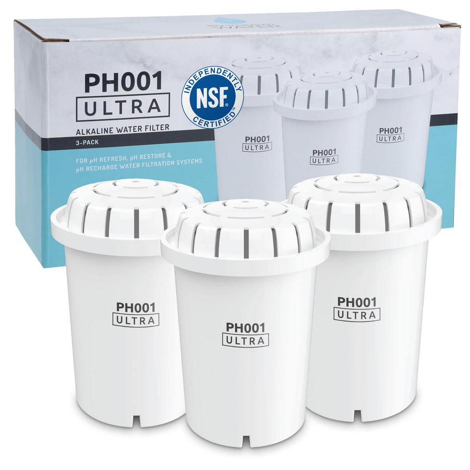 Invigorated Water PH001 Ultra filter bottle shot highlighting advanced filtration for clean-tasting water.