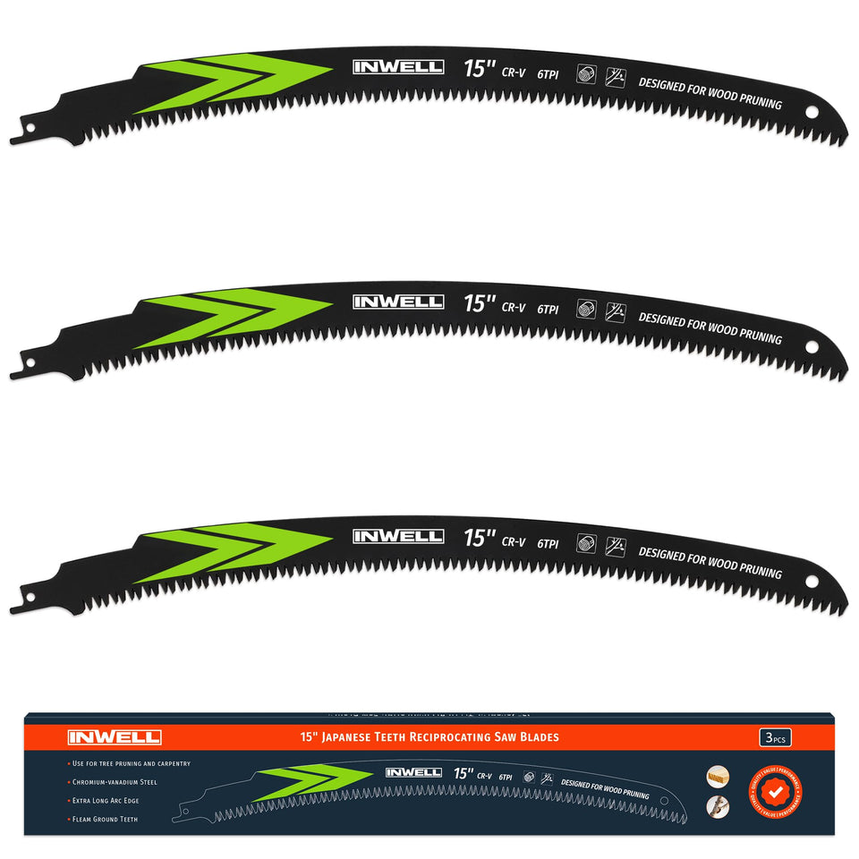 Inwell 15-inch blade with arc-edge for fast pruning and clean cuts.