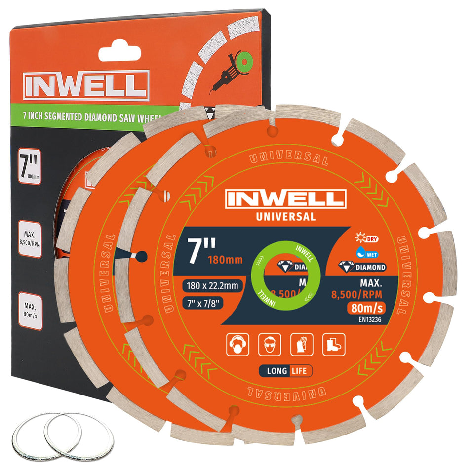 Inwell 7inch segmented diamond blade for fast concrete and stone cutting.