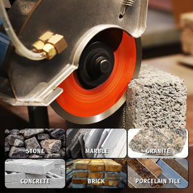 Inwell segmented blade performing dry and wet cutting on stone surfaces.