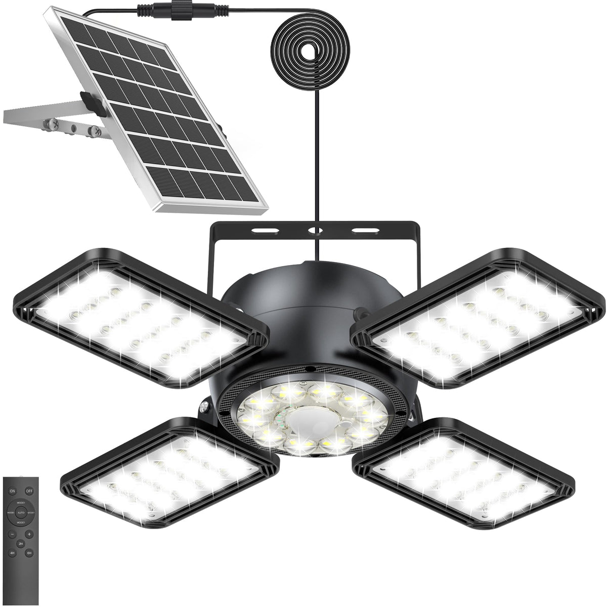 INXPHY Solar Shed Light front view illuminates outdoor garage space.