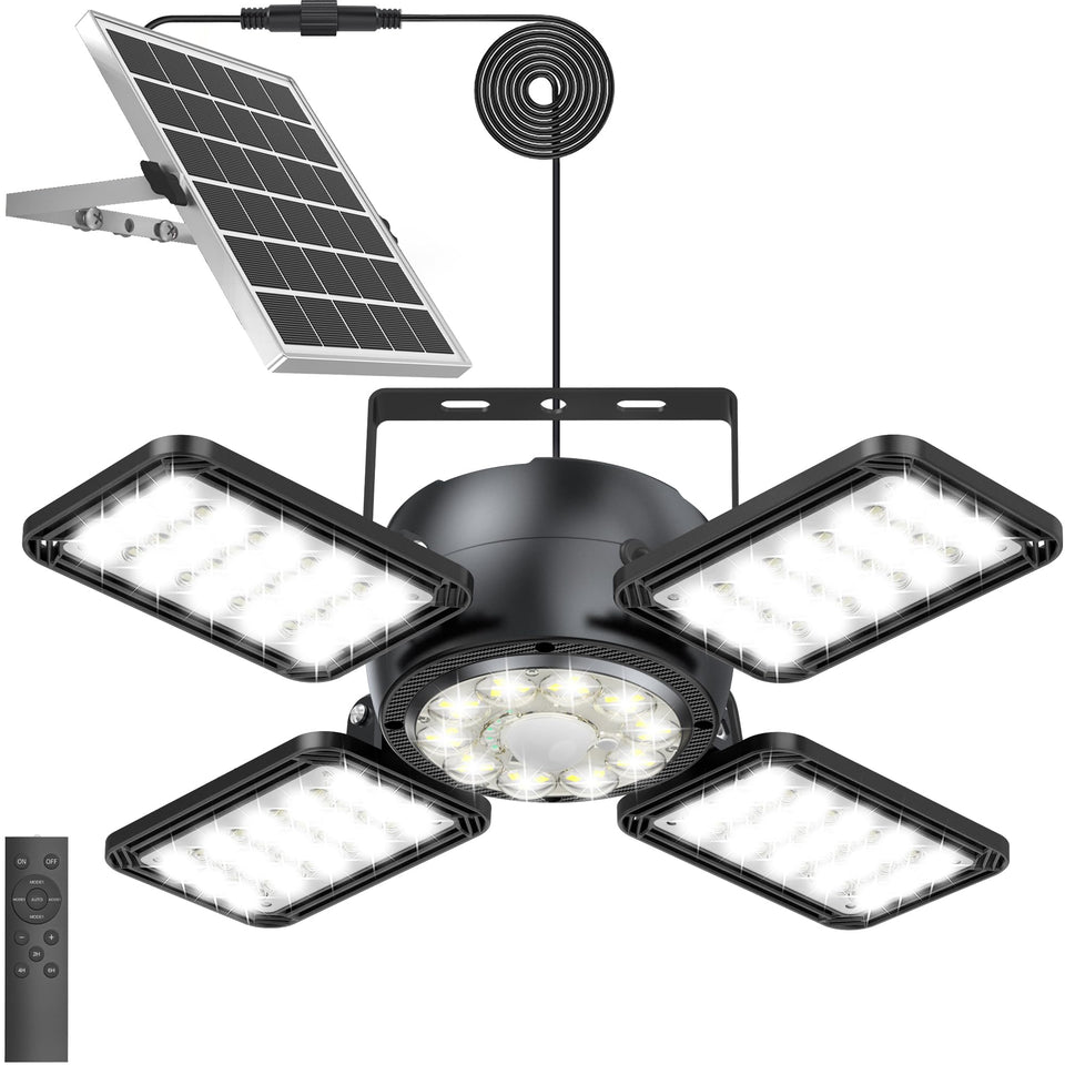 INXPHY Solar Shed Light front view illuminates outdoor garage space.