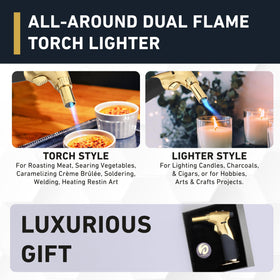 inZaynity dual flame torch gold-black control knob close-up adjustable flame
