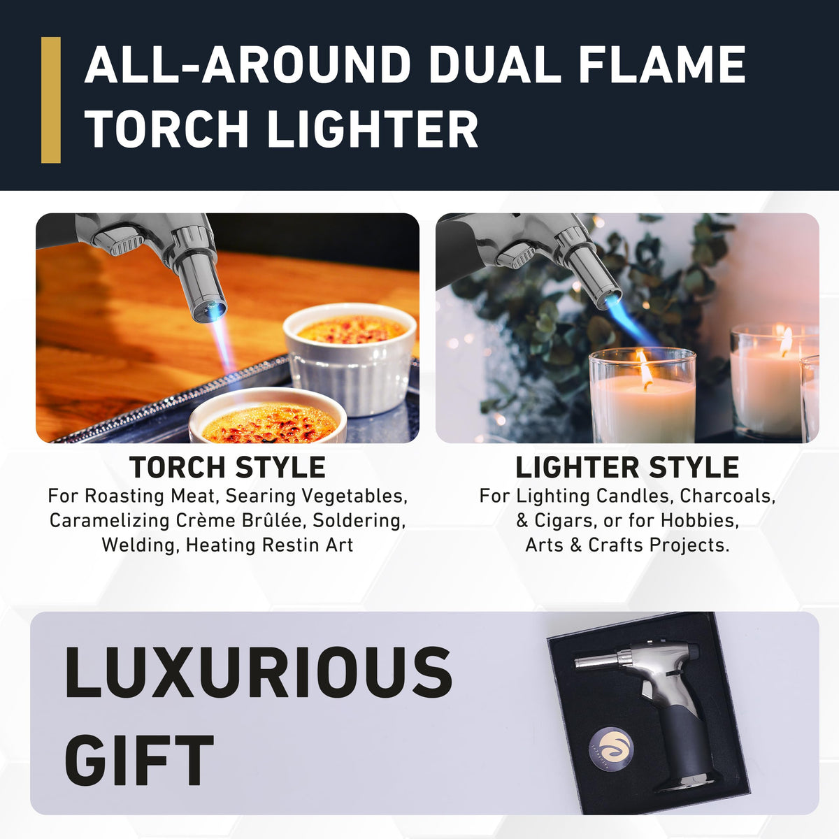 inZaynity dual flame torch gun adjustable flame highlights versatile heat control