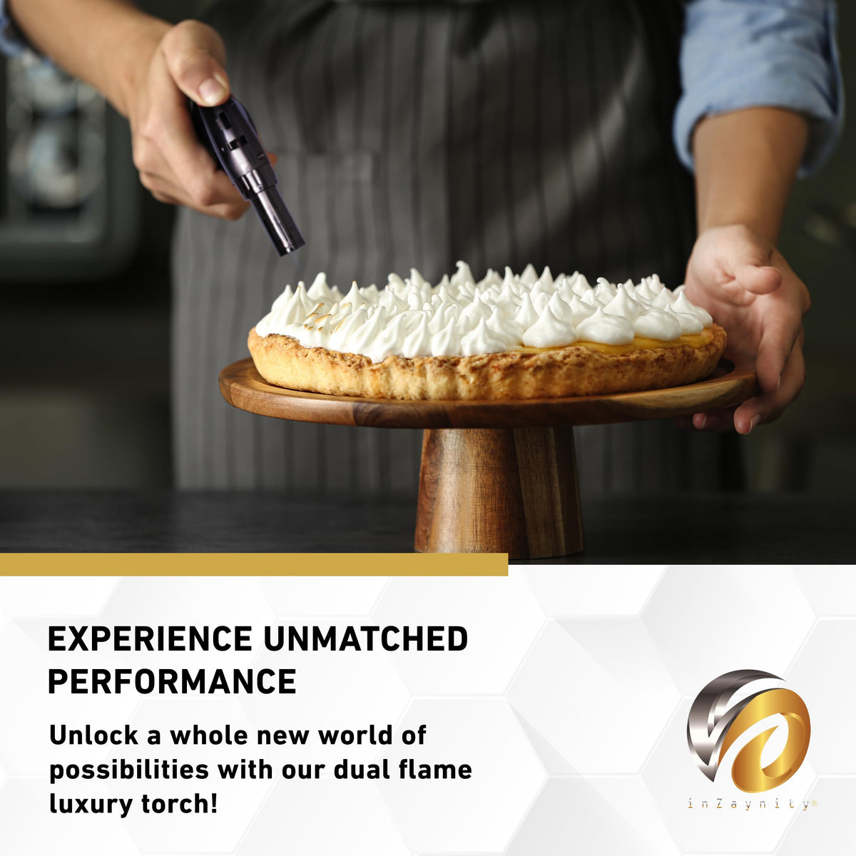 inZaynity dual flame torch gun ignition lock demonstrates extended flame capability for chefs