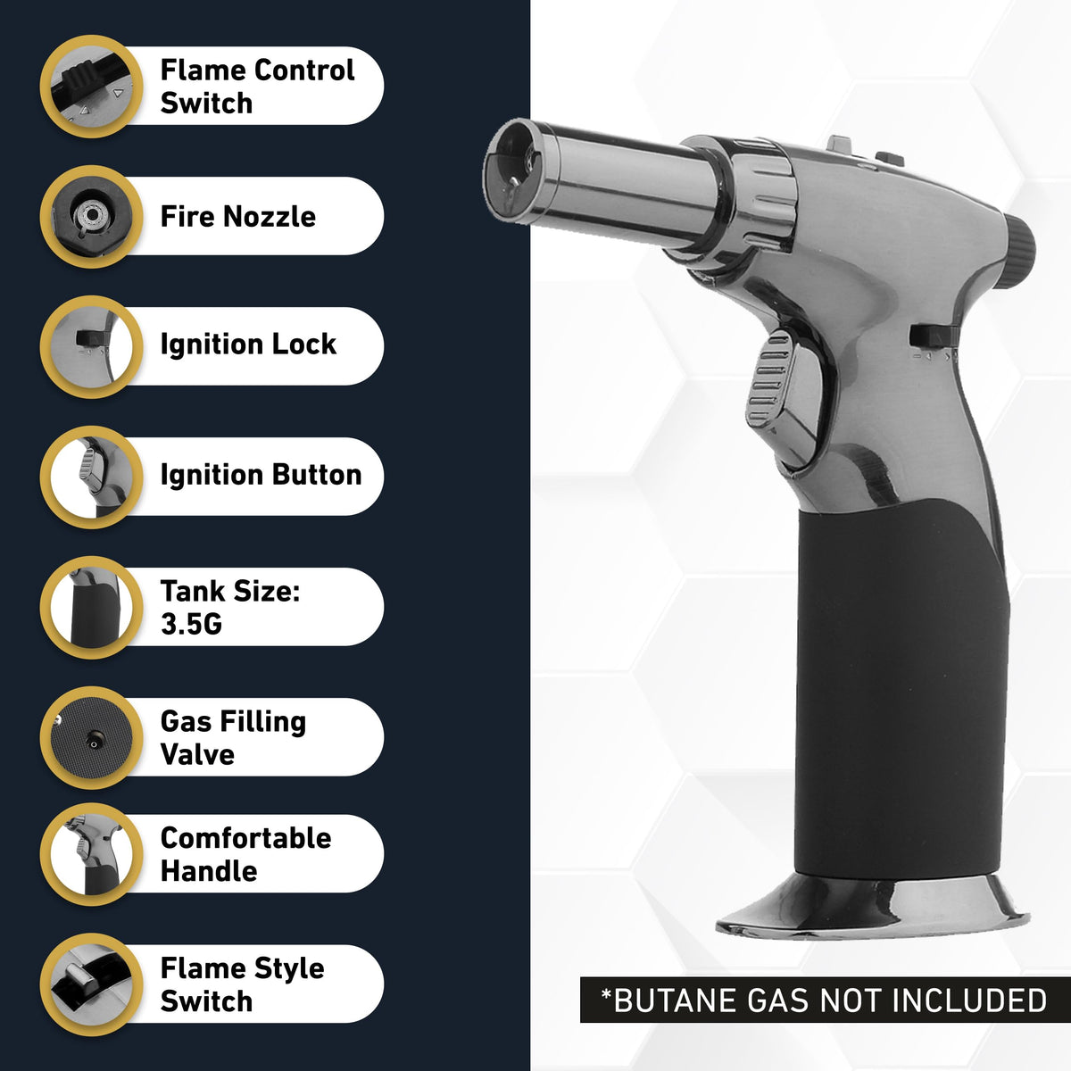inZaynity dual flame torch gun in use for searing and caramelizing desserts