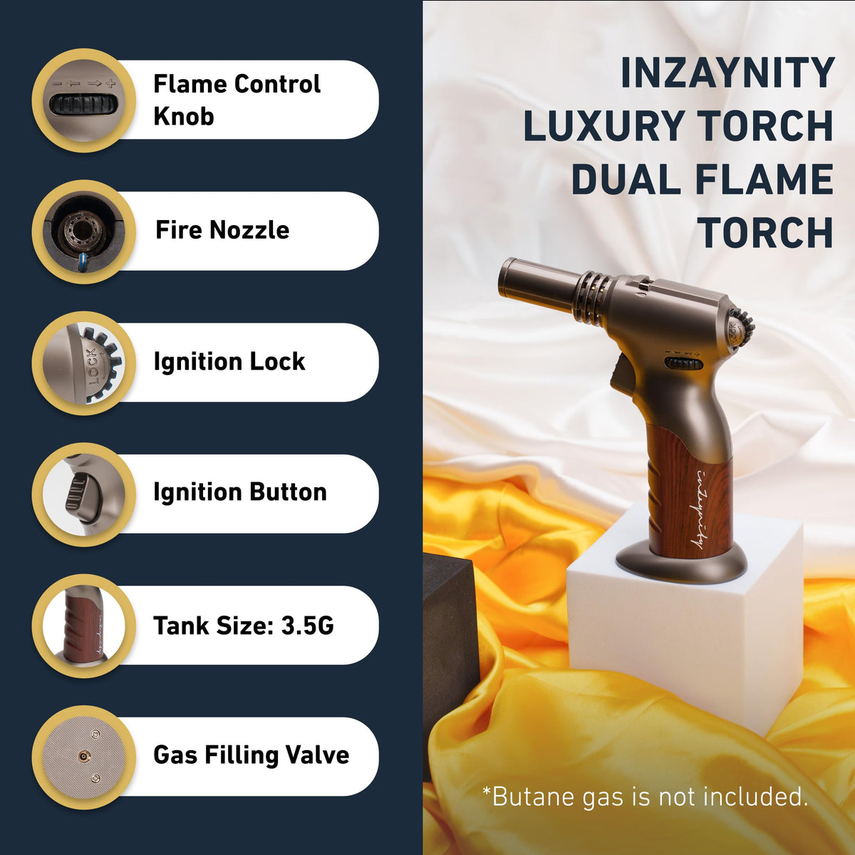 inZaynity Dual Flame Torch with ignition lock enhances safety during use