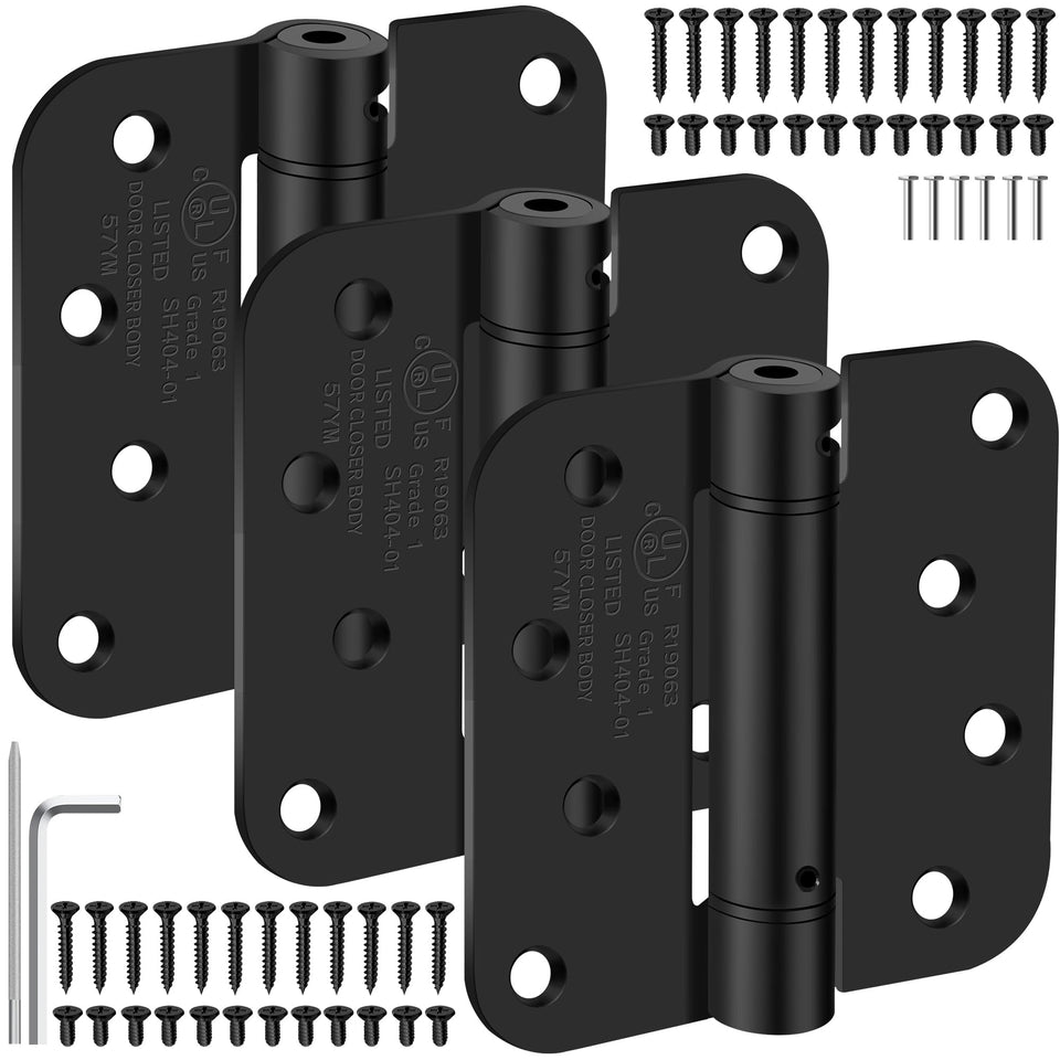 IOQ 4-inch self-closing hinge installed on a front door for quieter closes.