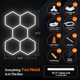 Ipackorin hexagon light kit includes 25 tubes and connectors for DIY customization.