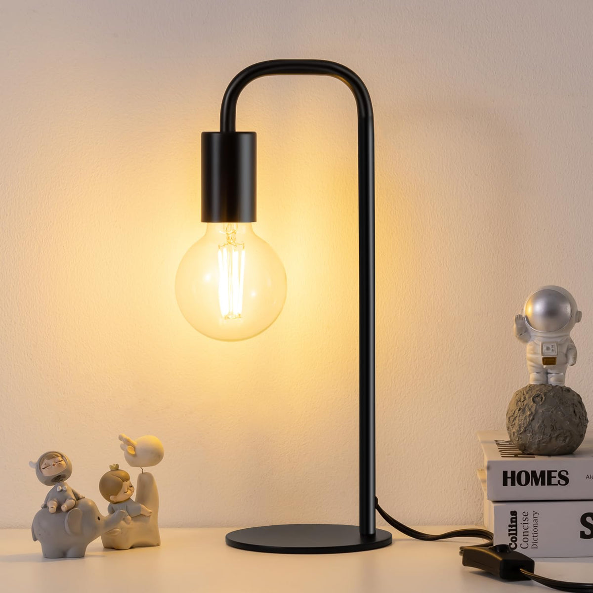 Iporovon bedside-base industrial lamp offers compact, space-saving lighting.