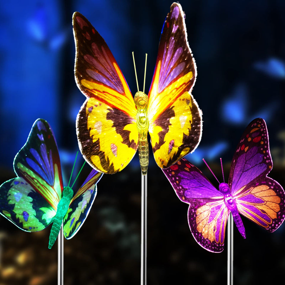 iqytb butterfly lights in garden provide color-changing ambiance at night