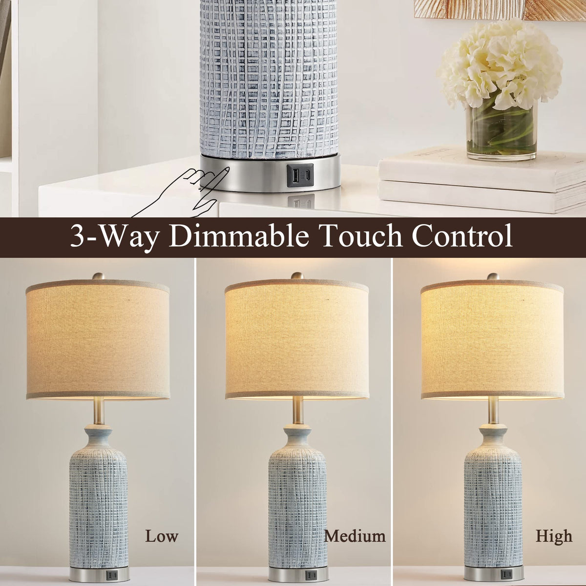 Ireliare table lamps with linen shade for a premium bedside look.