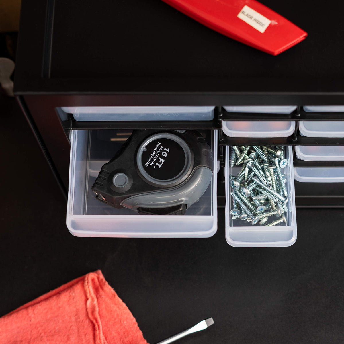 IRIS USA 26-drawer toolbox dimensions and space-saving footprint.