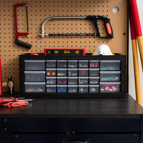 IRIS USA 26-drawer toolbox side view highlighting stackable design.