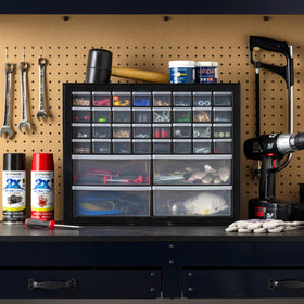 IRIS USA 36-drawer storage cabinet stackable design saves vertical space.