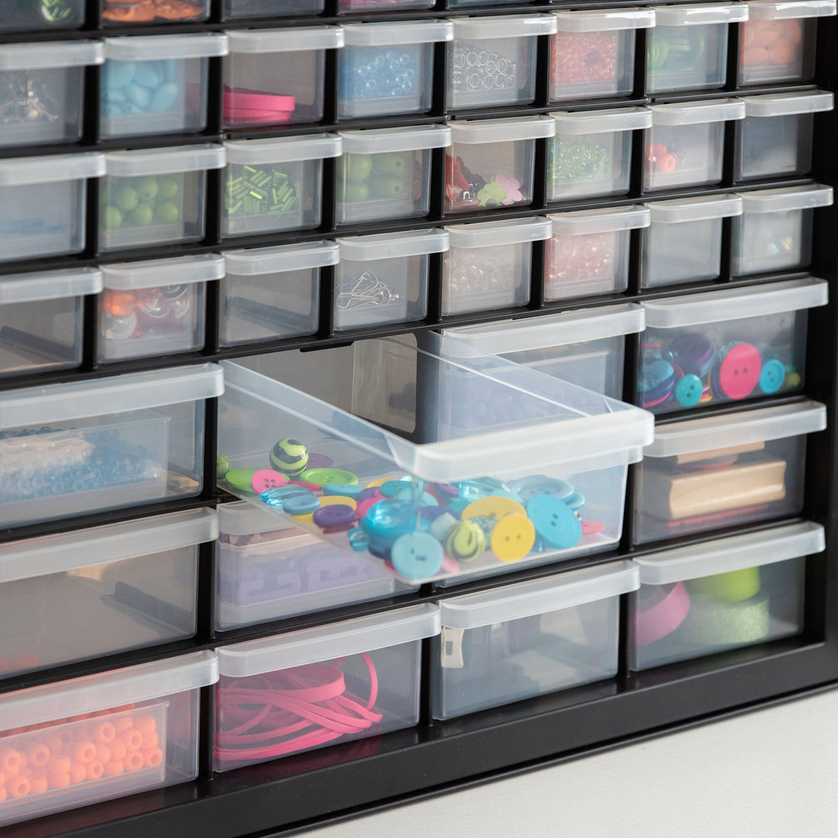 IRIS USA 44-drawer small-parts organizer interior view shows large and small drawers.