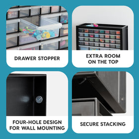 IRIS USA 44-drawer small-parts organizer wall-mount option for convenient garage setup.