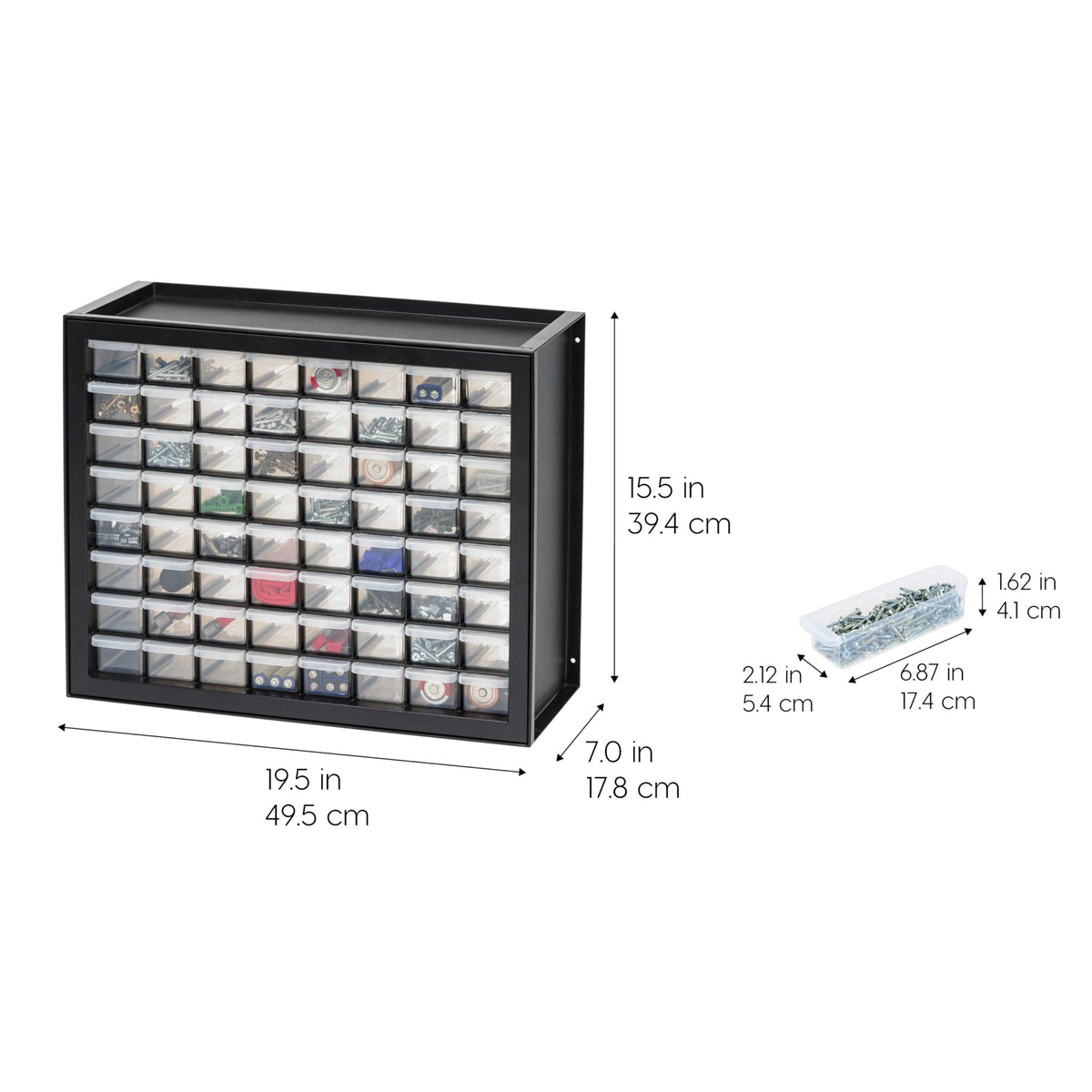 IRIS USA 64-drawer organizer drawer close-up demonstrates smooth-glide drawers.