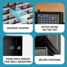 IRIS USA 64-drawer organizer filled drawers for hardware and craft items.