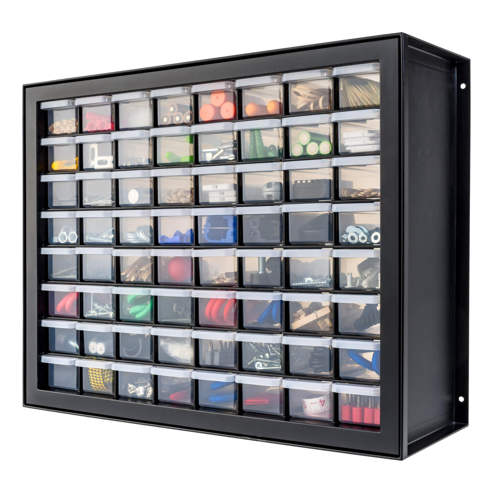 IRIS USA 64-drawer screw organizer front view for easy small parts access.