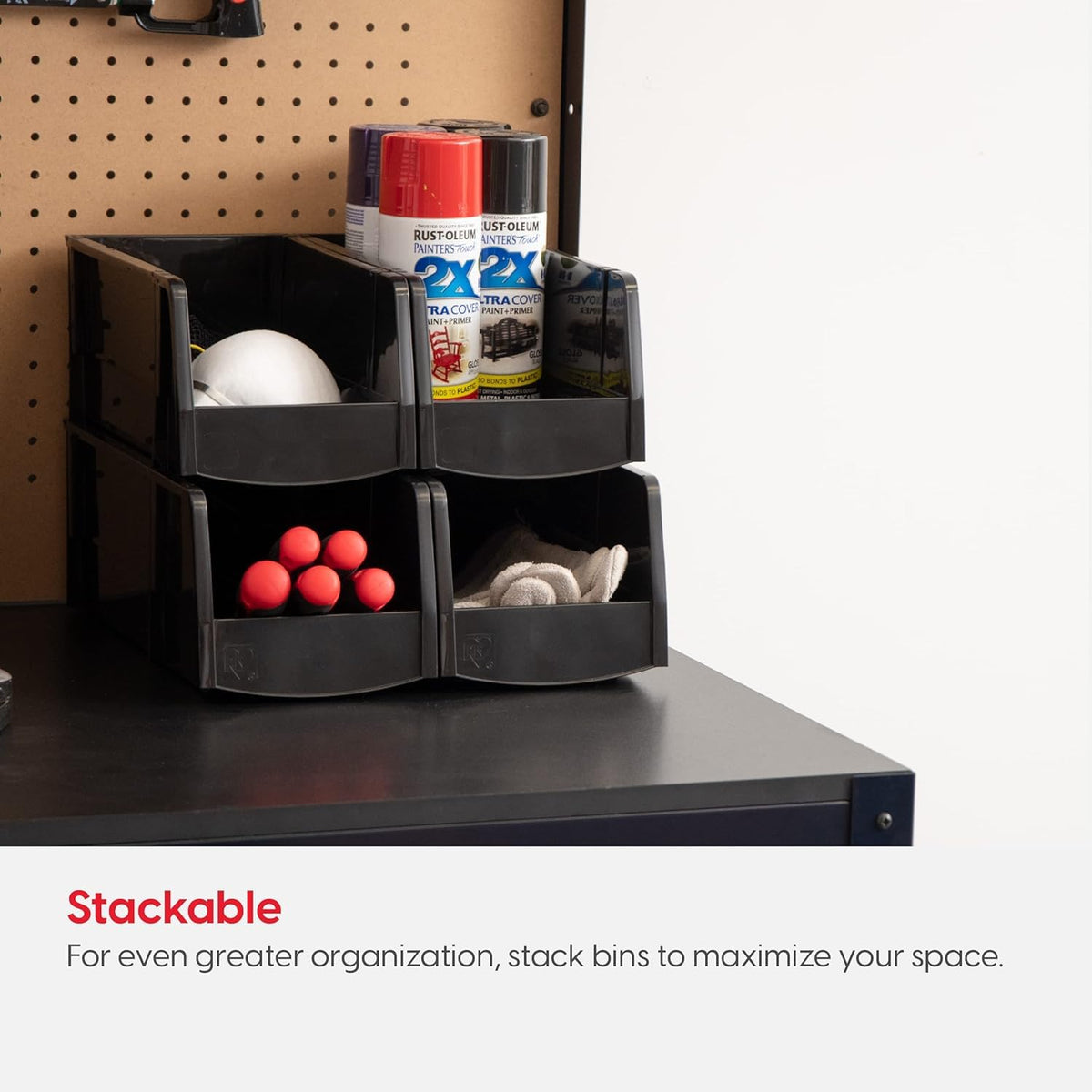 IRIS USA bin designed to hang on rails for flexible garage or workshop layouts.