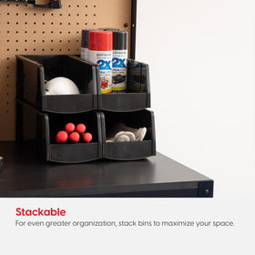 IRIS USA bin designed to hang on rails for flexible garage or workshop layouts.