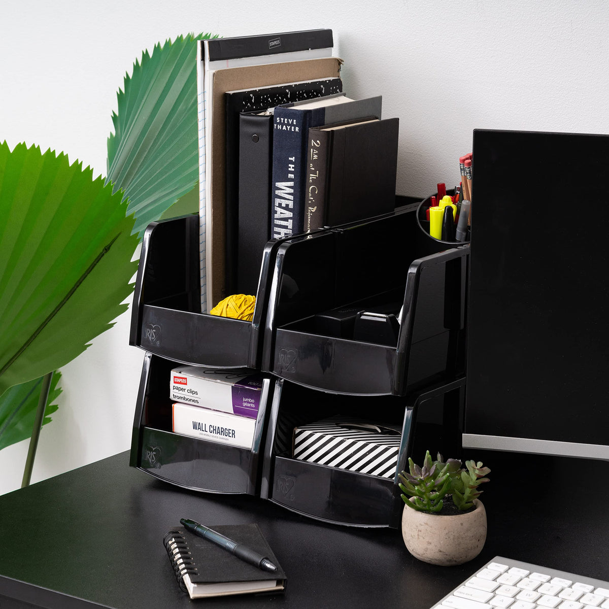 IRIS USA compact bin dimensions fit neatly on standard shelves