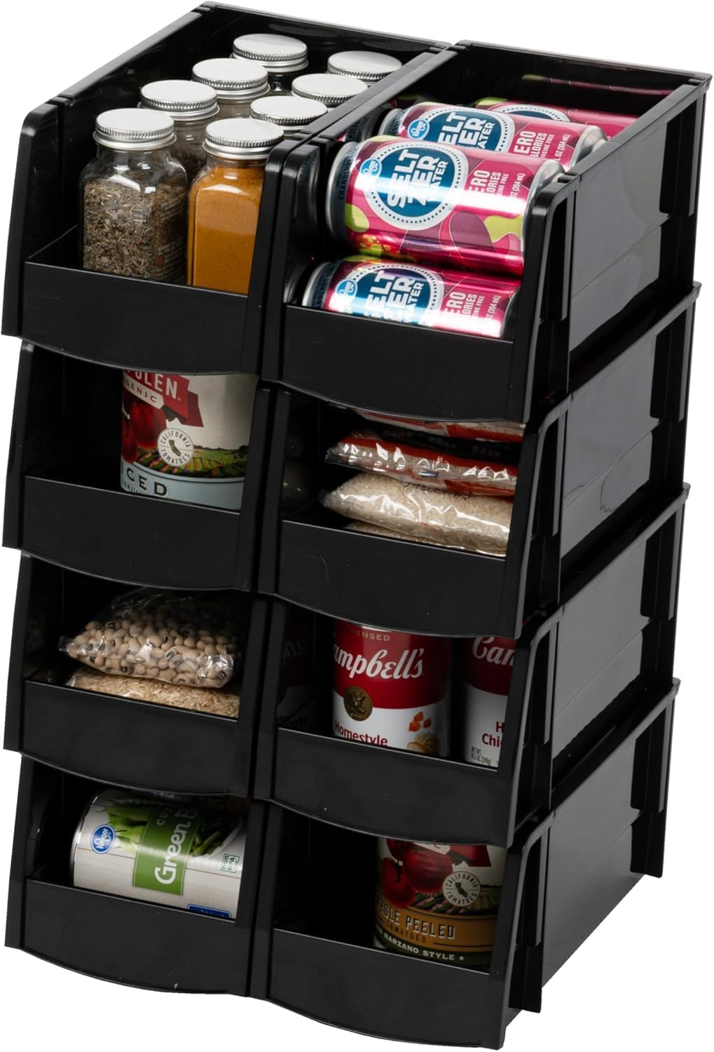 IRIS USA medium stackable storage bin with open front for easy access on shelves.