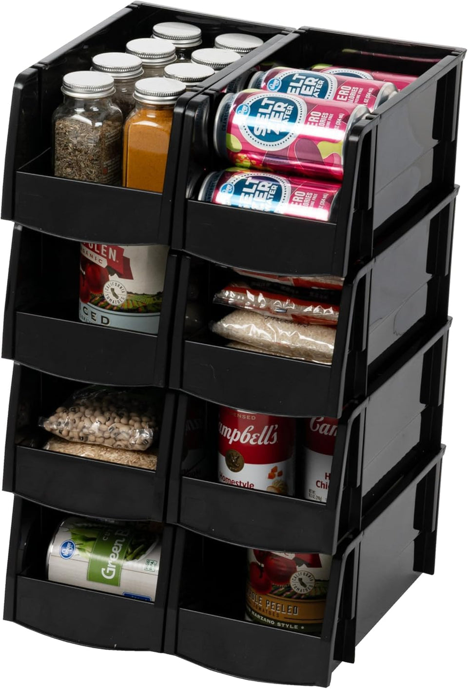 IRIS USA medium stackable storage bin with open front for easy access on shelves.