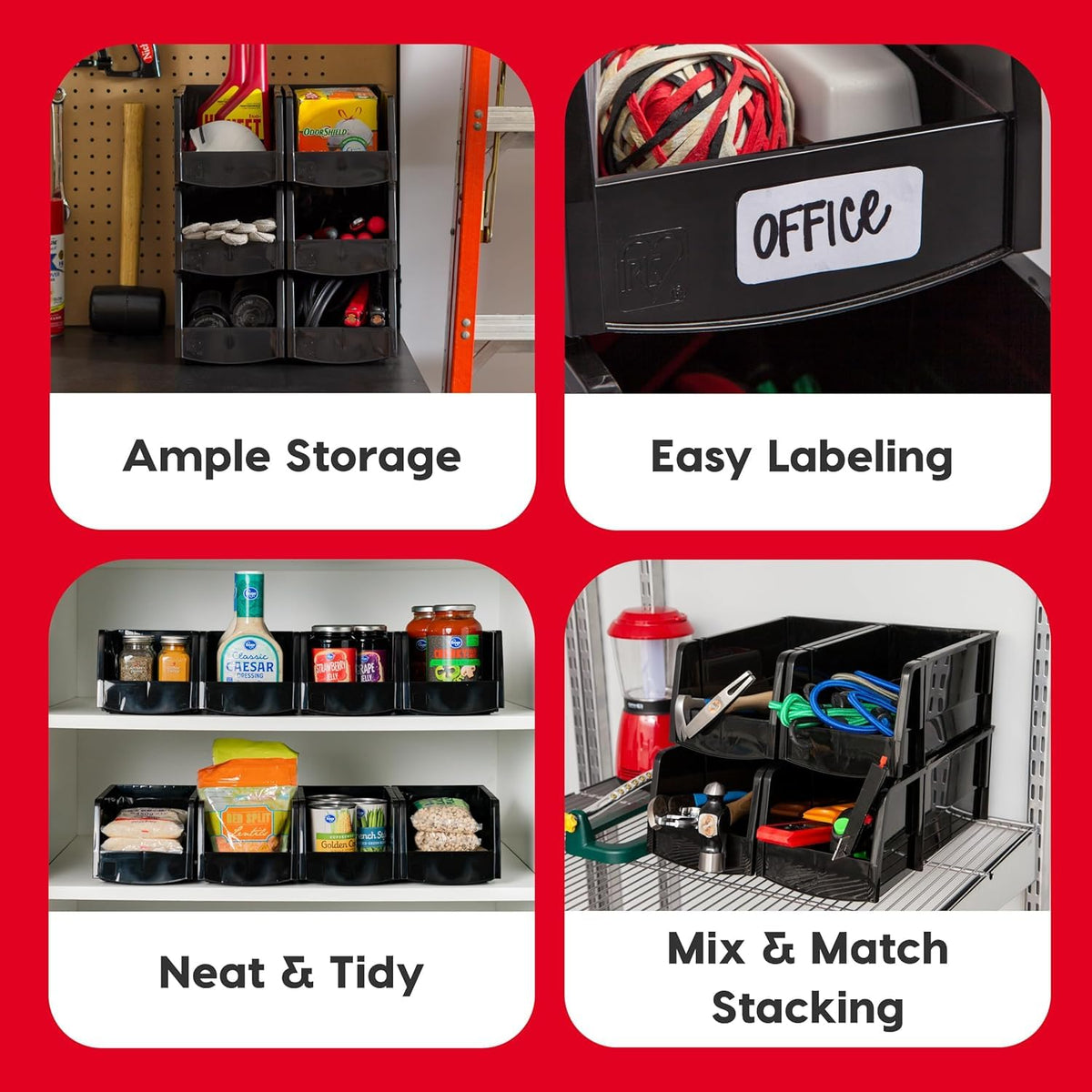 IRIS USA open-front bin shows contents at a glance and speeds retrieval.