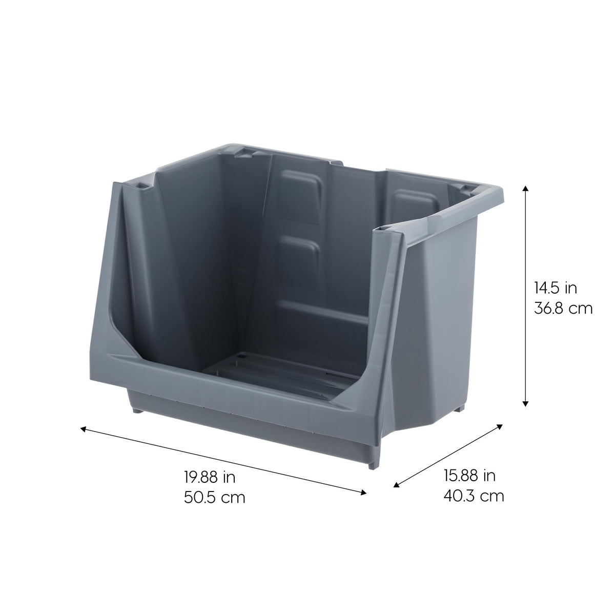 IRIS USA stackable bin interlocking system supports vertical garage organization.