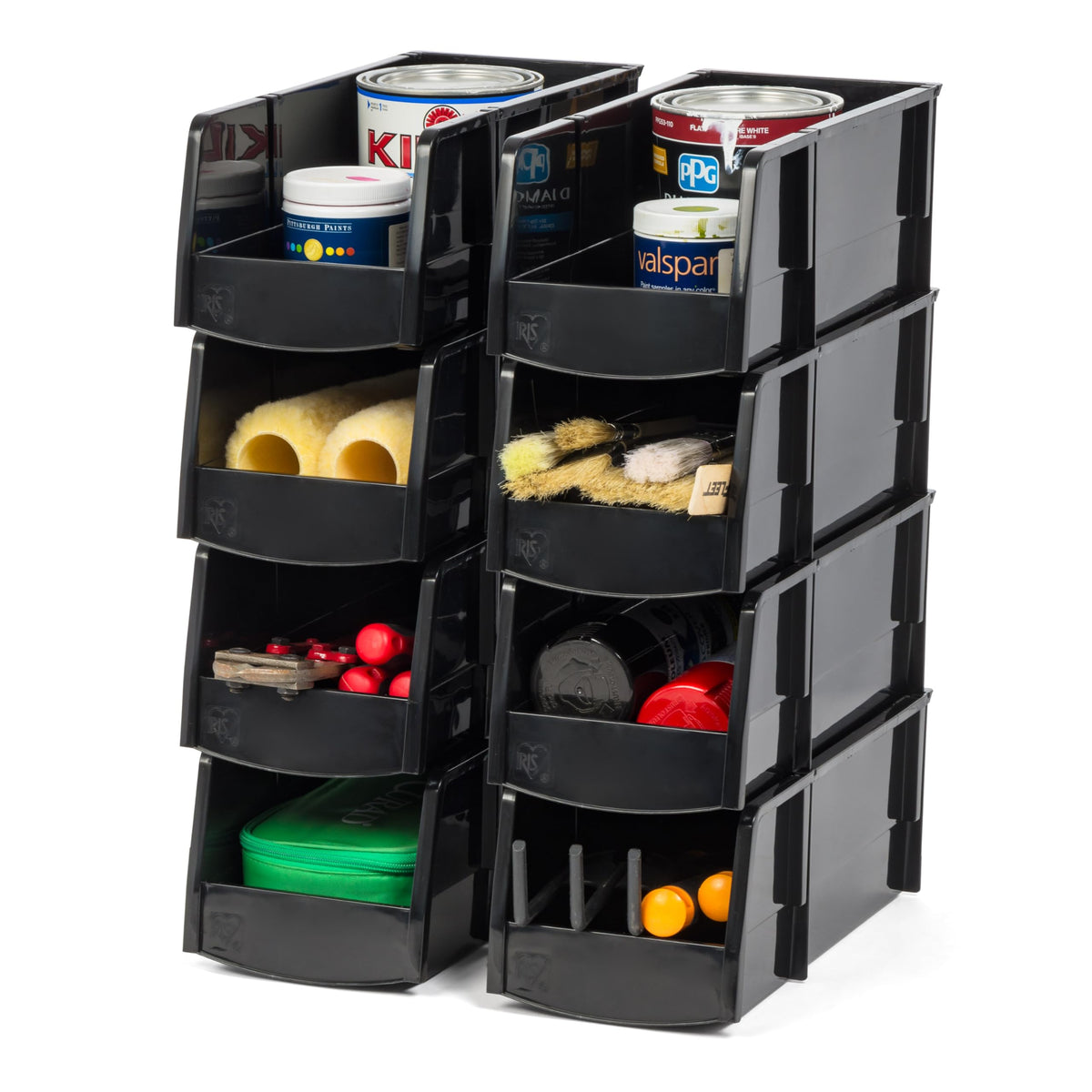IRIS USA large stackable storage bin open-front view showing accessible storage