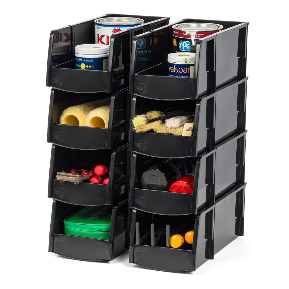 IRIS USA large stackable storage bin open-front view showing accessible storage