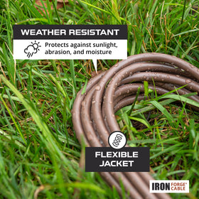 Iron Forge Cable 3-prong grounded extension cord with nickel-coated blades.