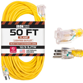 Iron Forge Cable 50ft lighted end clearly shows power status for safer outdoor use