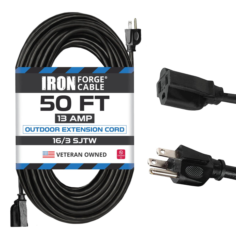 Iron Forge Cable outdoor extension cord 50 ft in black for versatile outdoor power